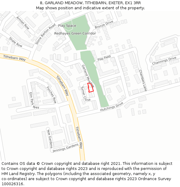 8, GARLAND MEADOW, TITHEBARN, EXETER, EX1 3RR: Location map and indicative extent of plot