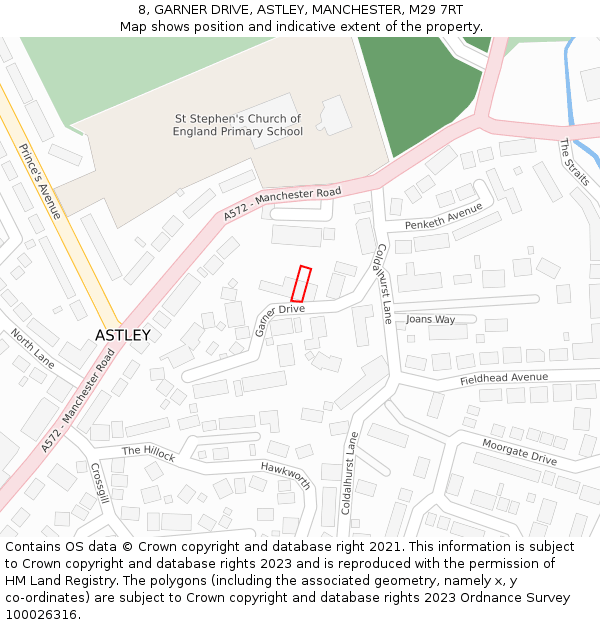 8, GARNER DRIVE, ASTLEY, MANCHESTER, M29 7RT: Location map and indicative extent of plot