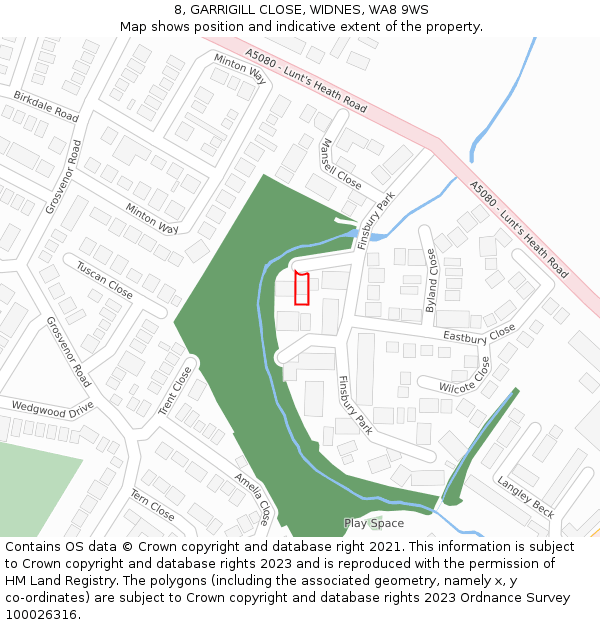 8, GARRIGILL CLOSE, WIDNES, WA8 9WS: Location map and indicative extent of plot