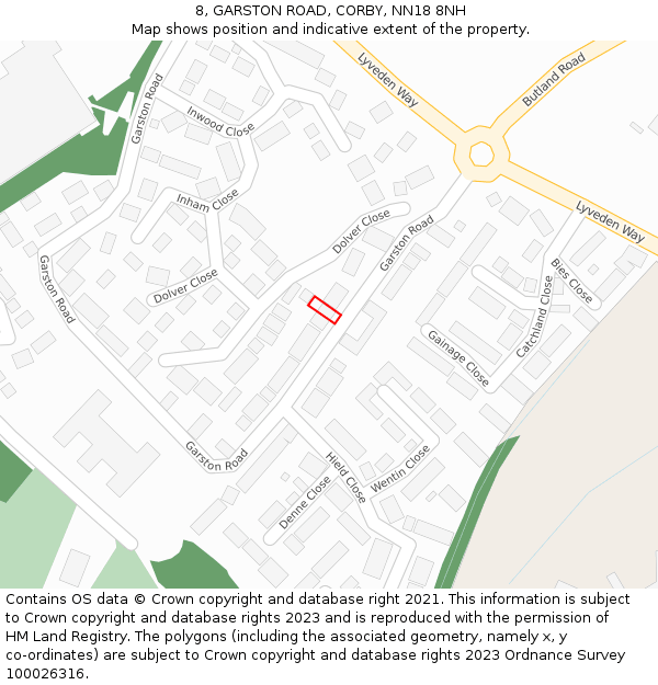 8, GARSTON ROAD, CORBY, NN18 8NH: Location map and indicative extent of plot