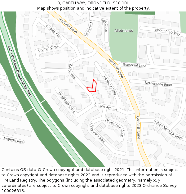 8, GARTH WAY, DRONFIELD, S18 1RL: Location map and indicative extent of plot