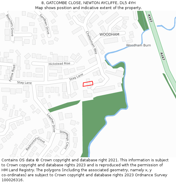 8, GATCOMBE CLOSE, NEWTON AYCLIFFE, DL5 4YH: Location map and indicative extent of plot