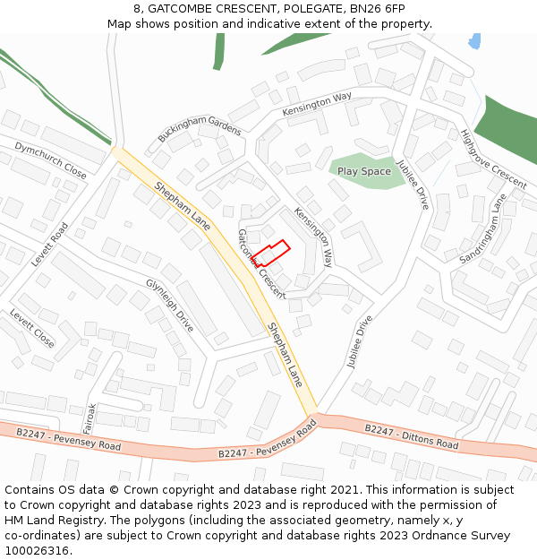 8, GATCOMBE CRESCENT, POLEGATE, BN26 6FP: Location map and indicative extent of plot