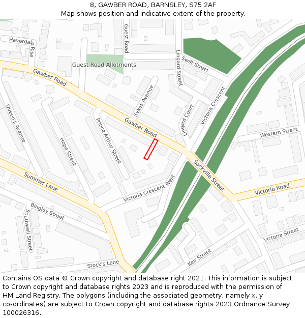 8, GAWBER ROAD, BARNSLEY, S75 2AF: Location map and indicative extent of plot