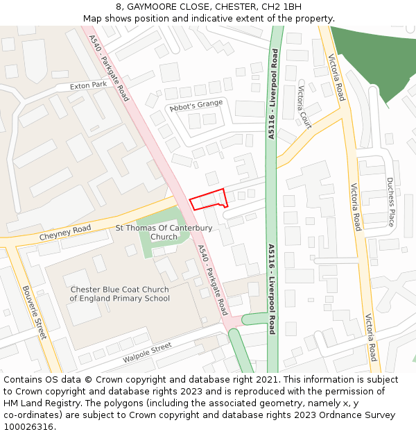 8, GAYMOORE CLOSE, CHESTER, CH2 1BH: Location map and indicative extent of plot