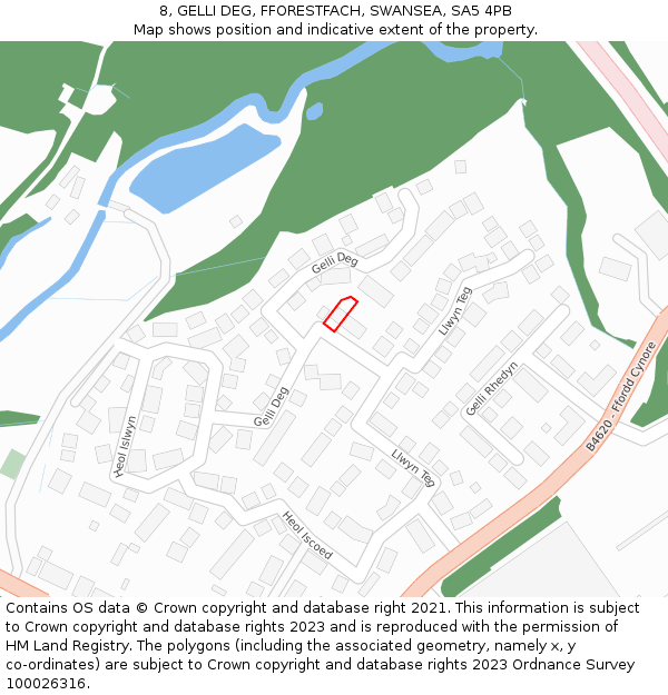 8, GELLI DEG, FFORESTFACH, SWANSEA, SA5 4PB: Location map and indicative extent of plot