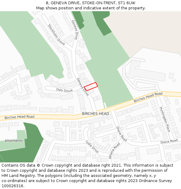 8, GENEVA DRIVE, STOKE-ON-TRENT, ST1 6UW: Location map and indicative extent of plot