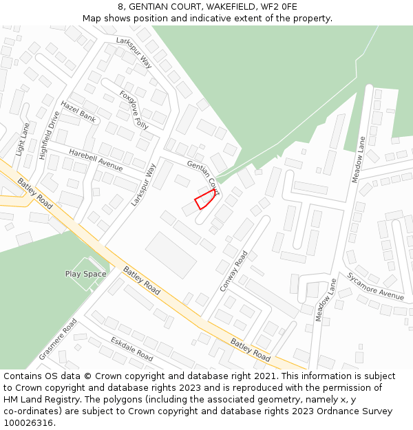 8, GENTIAN COURT, WAKEFIELD, WF2 0FE: Location map and indicative extent of plot