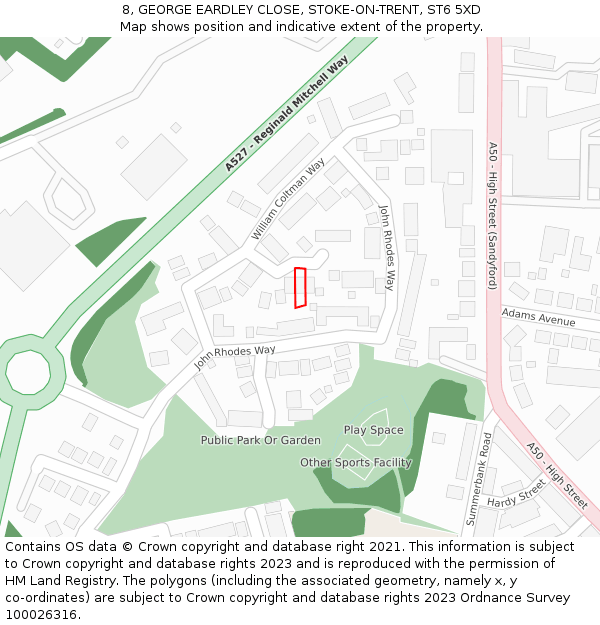 8, GEORGE EARDLEY CLOSE, STOKE-ON-TRENT, ST6 5XD: Location map and indicative extent of plot