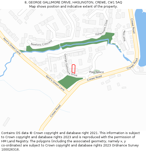 8, GEORGE GALLIMORE DRIVE, HASLINGTON, CREWE, CW1 5AQ: Location map and indicative extent of plot