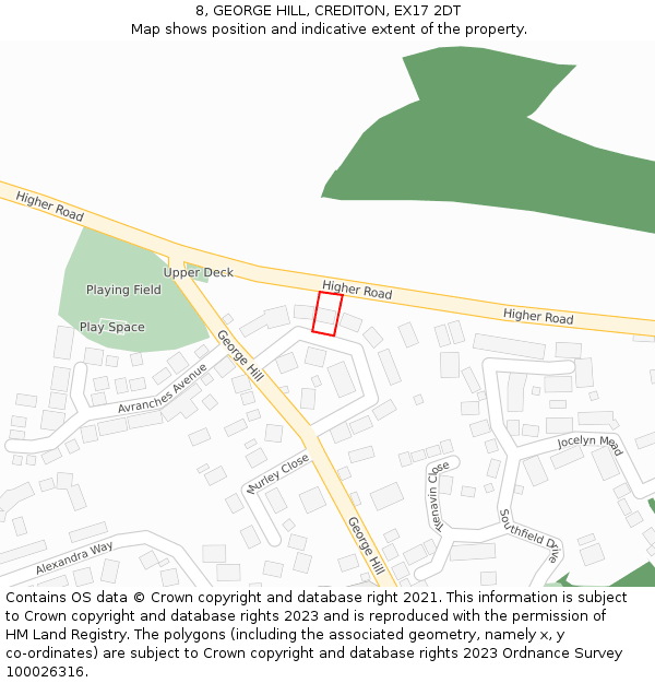 8, GEORGE HILL, CREDITON, EX17 2DT: Location map and indicative extent of plot