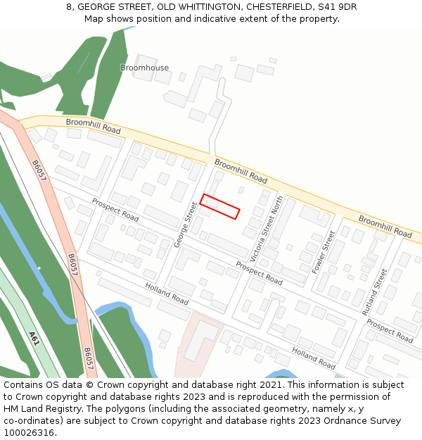 8, GEORGE STREET, OLD WHITTINGTON, CHESTERFIELD, S41 9DR: Location map and indicative extent of plot