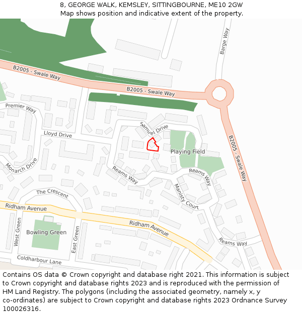 8, GEORGE WALK, KEMSLEY, SITTINGBOURNE, ME10 2GW: Location map and indicative extent of plot