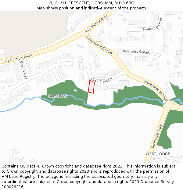 8, GHYLL CRESCENT, HORSHAM, RH13 6BG: Location map and indicative extent of plot