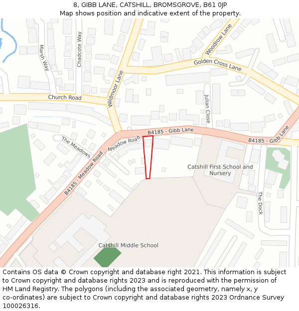 8, GIBB LANE, CATSHILL, BROMSGROVE, B61 0JP: Location map and indicative extent of plot