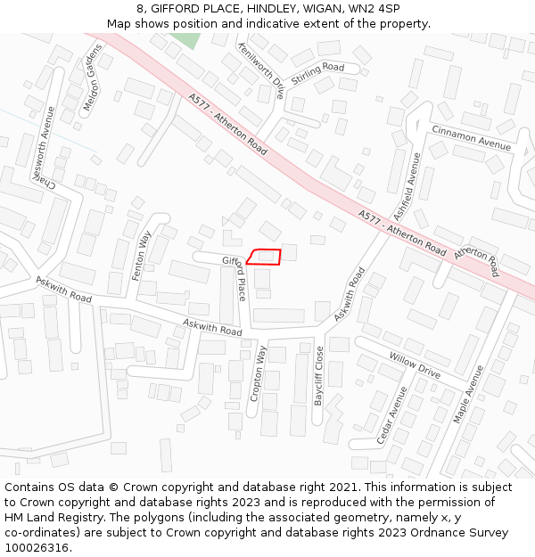 8, GIFFORD PLACE, HINDLEY, WIGAN, WN2 4SP: Location map and indicative extent of plot