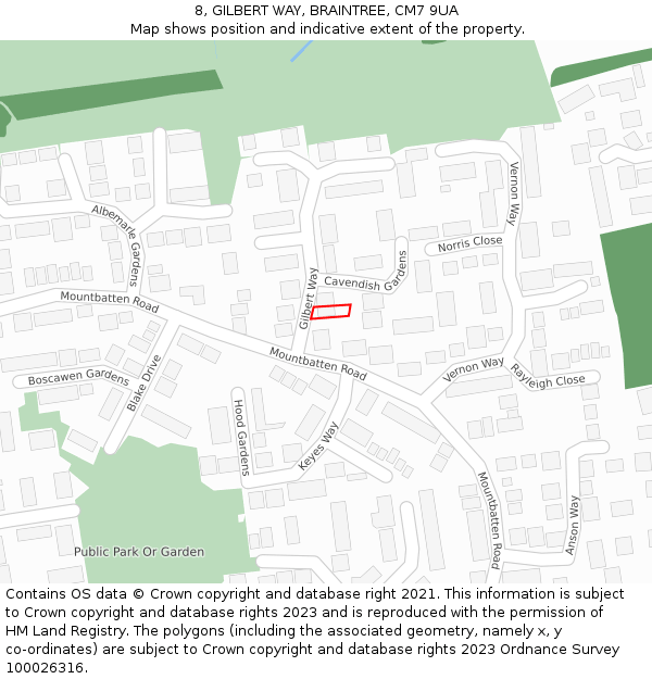 8, GILBERT WAY, BRAINTREE, CM7 9UA: Location map and indicative extent of plot
