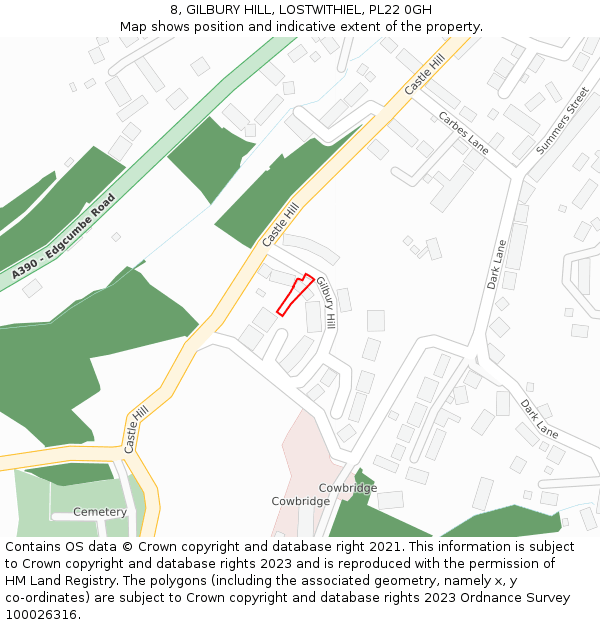 8, GILBURY HILL, LOSTWITHIEL, PL22 0GH: Location map and indicative extent of plot