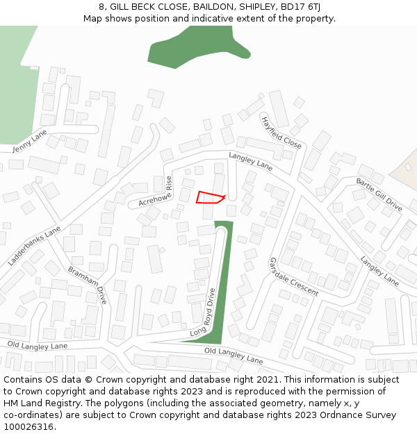 8, GILL BECK CLOSE, BAILDON, SHIPLEY, BD17 6TJ: Location map and indicative extent of plot