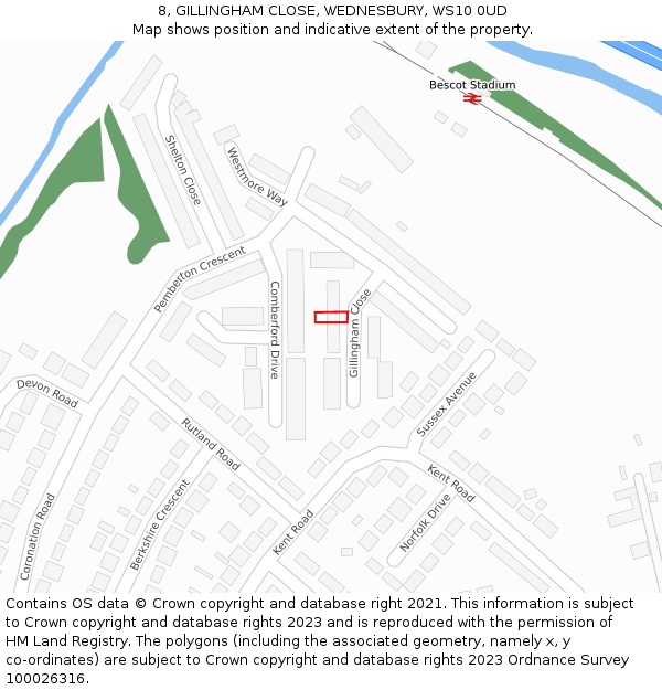 8, GILLINGHAM CLOSE, WEDNESBURY, WS10 0UD: Location map and indicative extent of plot