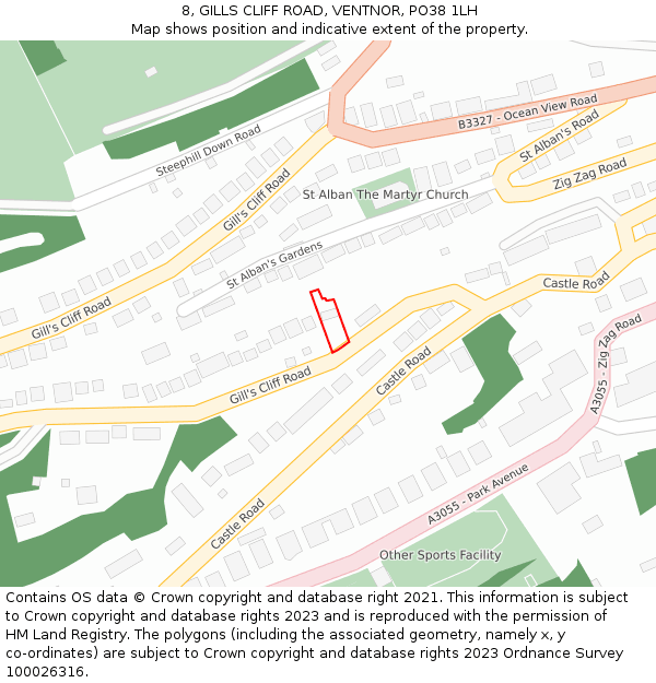 8, GILLS CLIFF ROAD, VENTNOR, PO38 1LH: Location map and indicative extent of plot