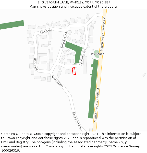 8, GILSFORTH LANE, WHIXLEY, YORK, YO26 8BF: Location map and indicative extent of plot