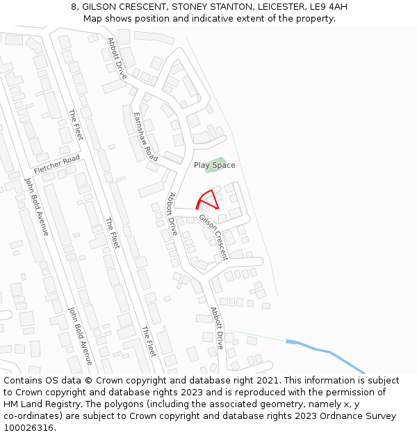 8, GILSON CRESCENT, STONEY STANTON, LEICESTER, LE9 4AH: Location map and indicative extent of plot