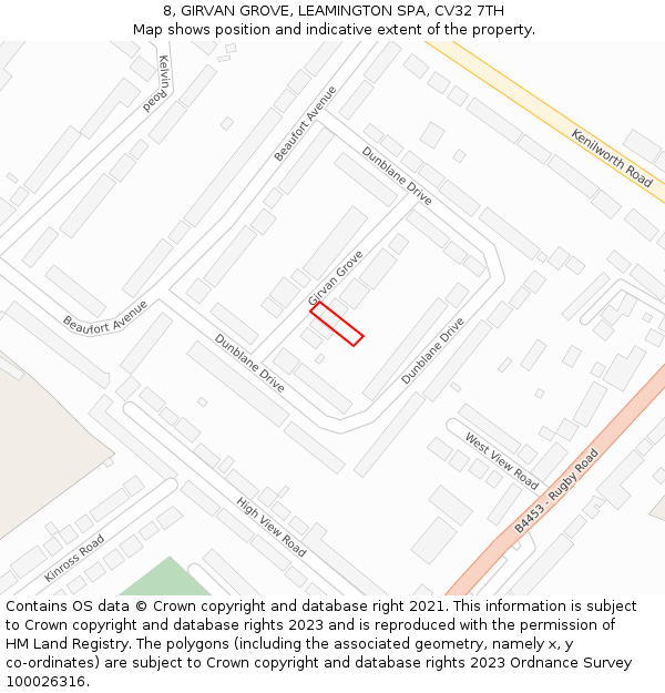 8, GIRVAN GROVE, LEAMINGTON SPA, CV32 7TH: Location map and indicative extent of plot