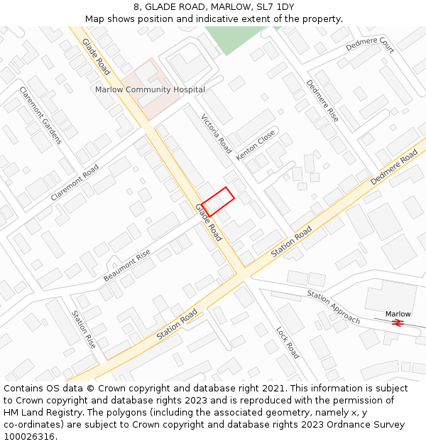 8, GLADE ROAD, MARLOW, SL7 1DY: Location map and indicative extent of plot