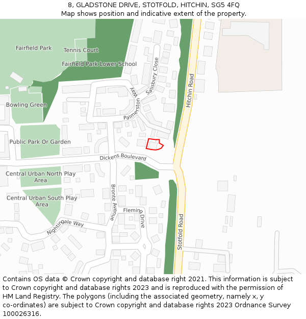 8, GLADSTONE DRIVE, STOTFOLD, HITCHIN, SG5 4FQ: Location map and indicative extent of plot