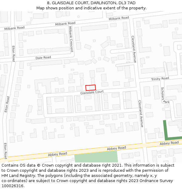 8, GLAISDALE COURT, DARLINGTON, DL3 7AD: Location map and indicative extent of plot