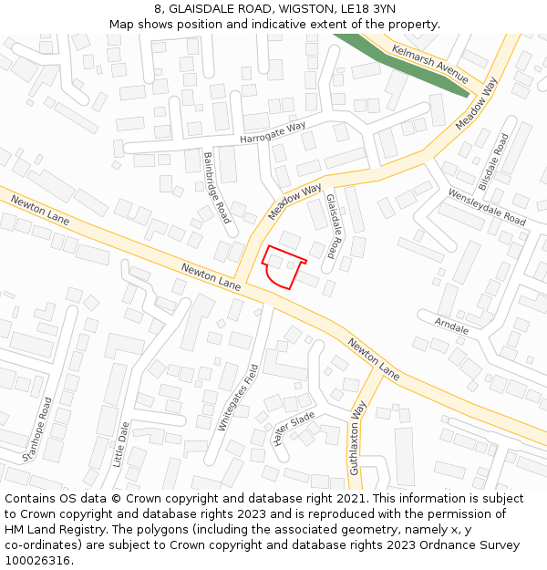 8, GLAISDALE ROAD, WIGSTON, LE18 3YN: Location map and indicative extent of plot