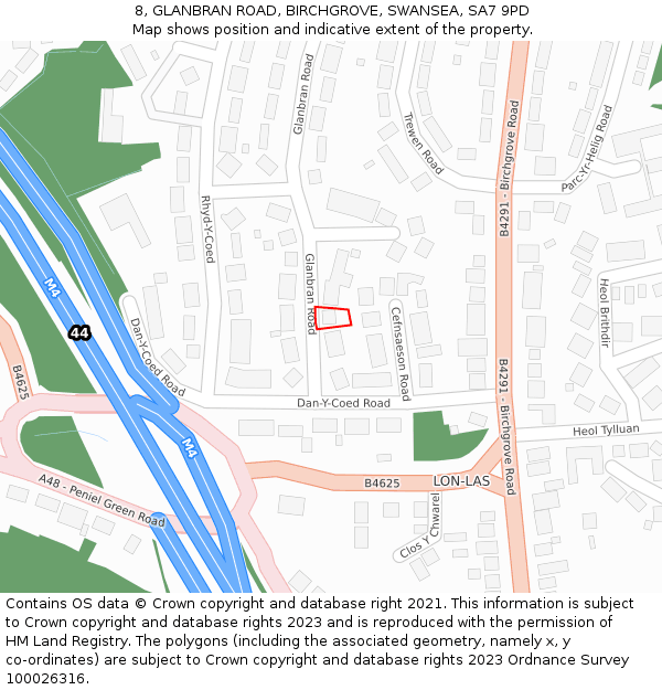 8, GLANBRAN ROAD, BIRCHGROVE, SWANSEA, SA7 9PD: Location map and indicative extent of plot