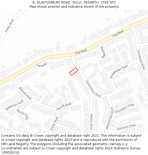 8, GLASTONBURY ROAD, SULLY, PENARTH, CF64 5PZ: Location map and indicative extent of plot