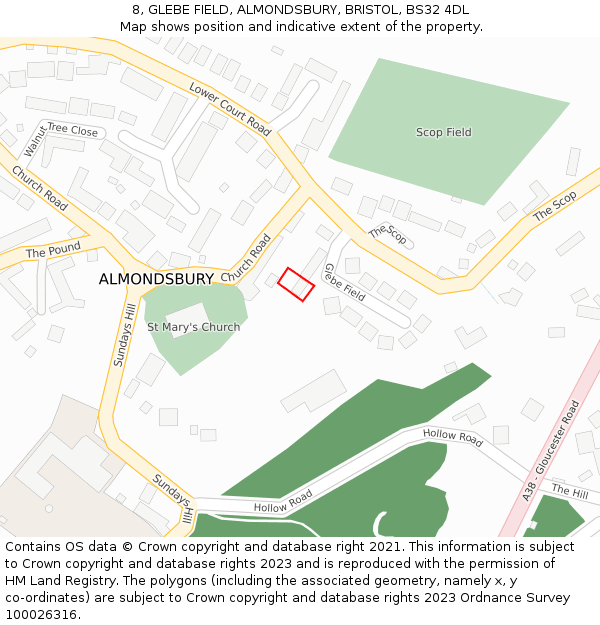 8, GLEBE FIELD, ALMONDSBURY, BRISTOL, BS32 4DL: Location map and indicative extent of plot