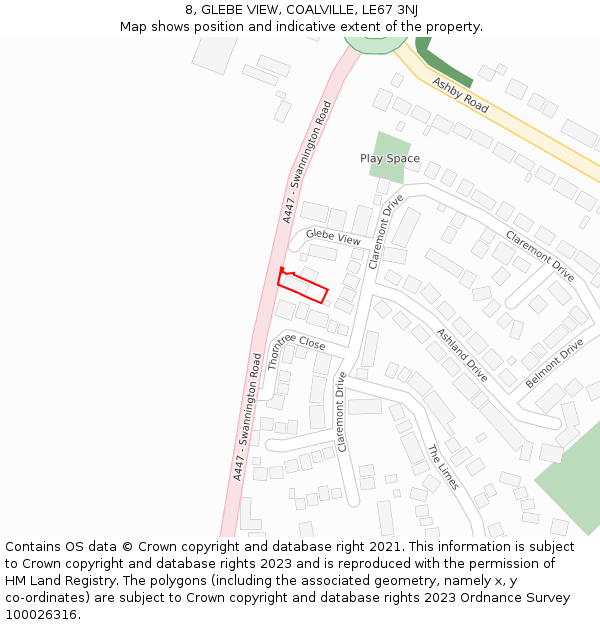 8, GLEBE VIEW, COALVILLE, LE67 3NJ: Location map and indicative extent of plot