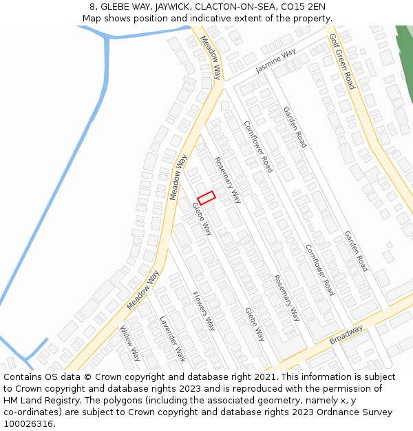 8, GLEBE WAY, JAYWICK, CLACTON-ON-SEA, CO15 2EN: Location map and indicative extent of plot