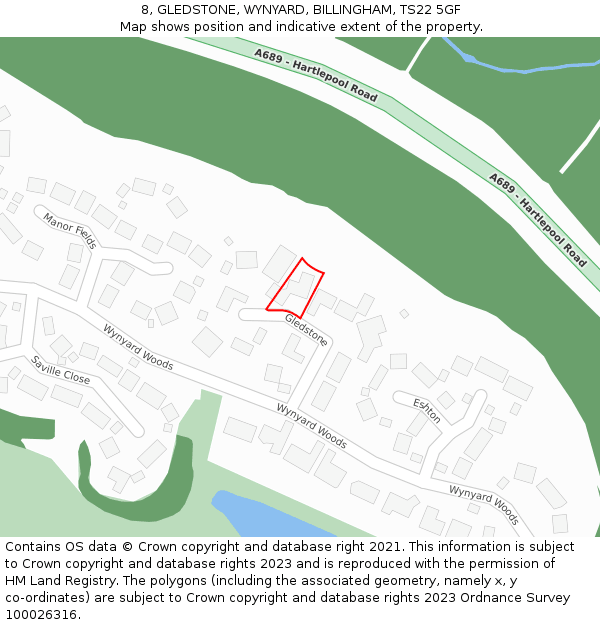 8, GLEDSTONE, WYNYARD, BILLINGHAM, TS22 5GF: Location map and indicative extent of plot