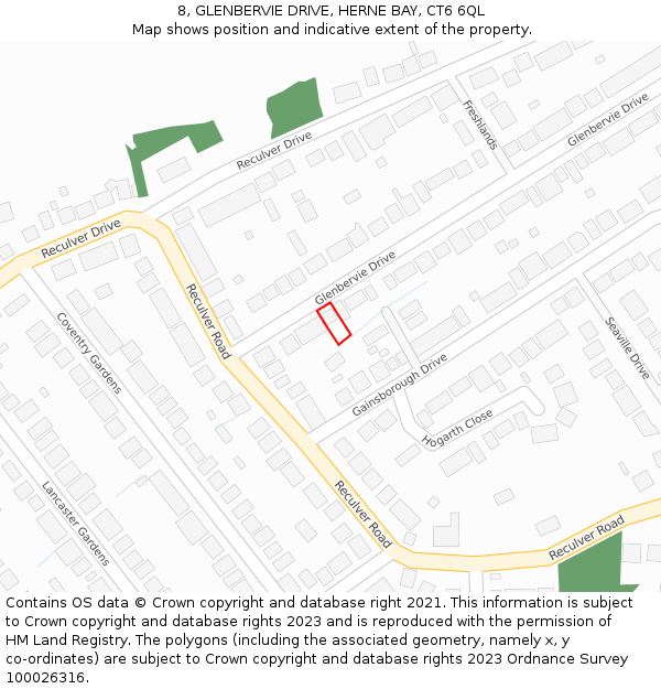 8, GLENBERVIE DRIVE, HERNE BAY, CT6 6QL: Location map and indicative extent of plot