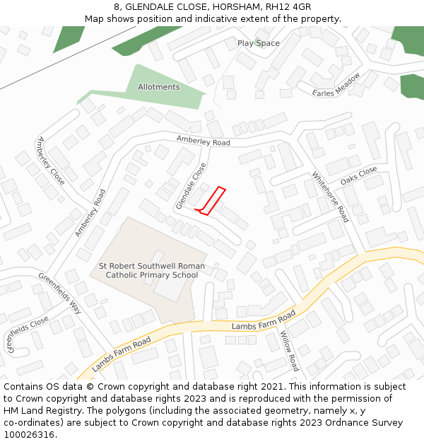 8, GLENDALE CLOSE, HORSHAM, RH12 4GR: Location map and indicative extent of plot