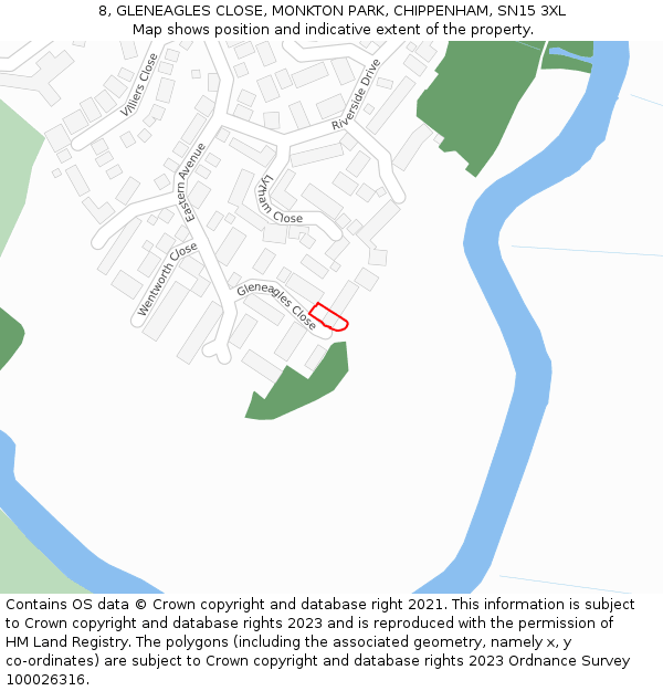 8, GLENEAGLES CLOSE, MONKTON PARK, CHIPPENHAM, SN15 3XL: Location map and indicative extent of plot