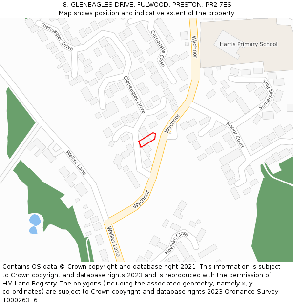 8, GLENEAGLES DRIVE, FULWOOD, PRESTON, PR2 7ES: Location map and indicative extent of plot