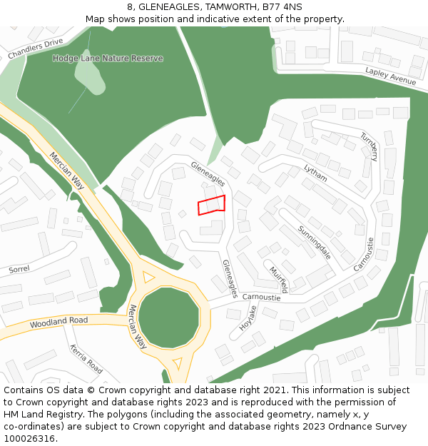 8, GLENEAGLES, TAMWORTH, B77 4NS: Location map and indicative extent of plot