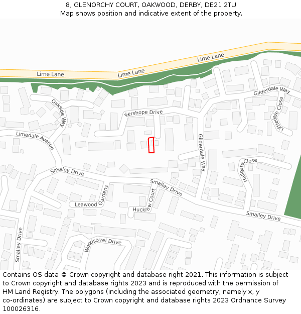 8, GLENORCHY COURT, OAKWOOD, DERBY, DE21 2TU: Location map and indicative extent of plot