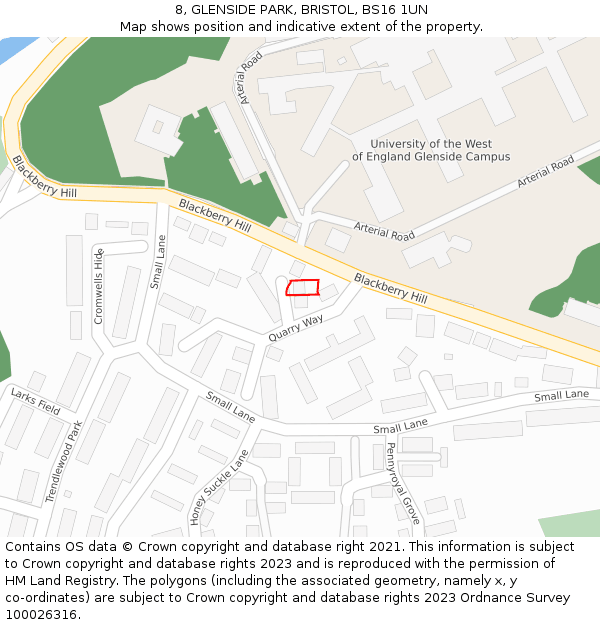 8, GLENSIDE PARK, BRISTOL, BS16 1UN: Location map and indicative extent of plot