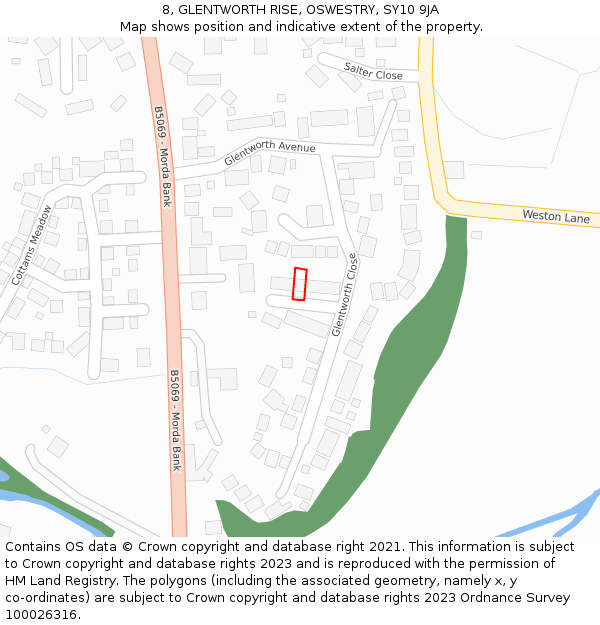 8, GLENTWORTH RISE, OSWESTRY, SY10 9JA: Location map and indicative extent of plot