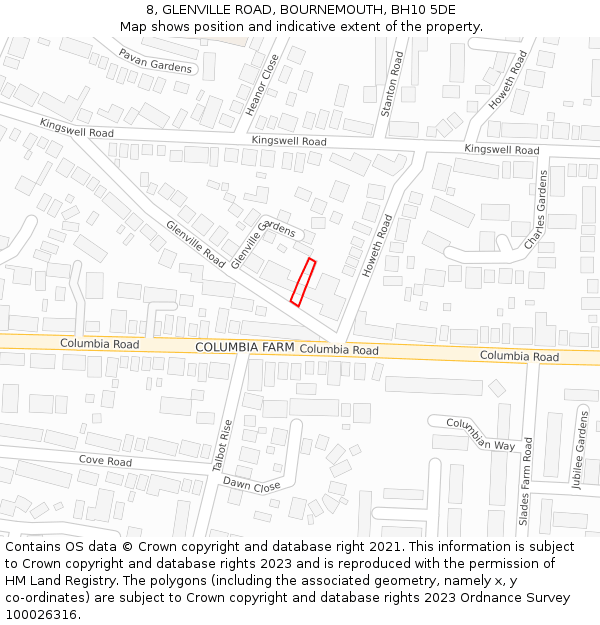 8, GLENVILLE ROAD, BOURNEMOUTH, BH10 5DE: Location map and indicative extent of plot