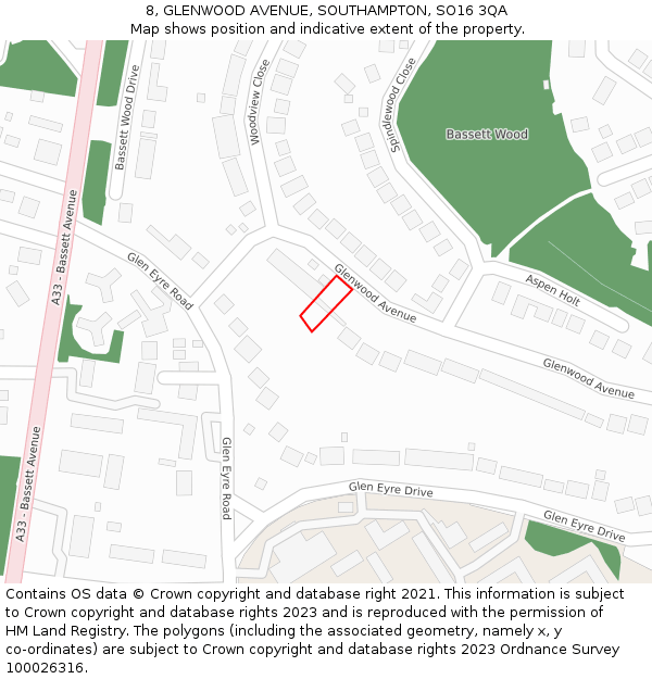 8, GLENWOOD AVENUE, SOUTHAMPTON, SO16 3QA: Location map and indicative extent of plot