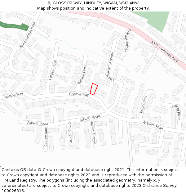 8, GLOSSOP WAY, HINDLEY, WIGAN, WN2 4NW: Location map and indicative extent of plot