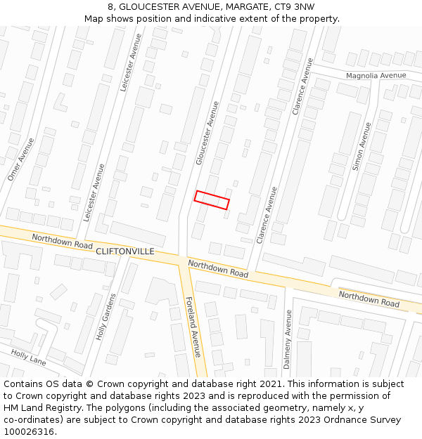 8, GLOUCESTER AVENUE, MARGATE, CT9 3NW: Location map and indicative extent of plot